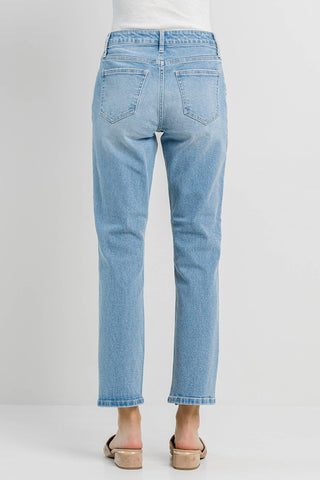 Light Blue Grinded Hem Straight Jeans