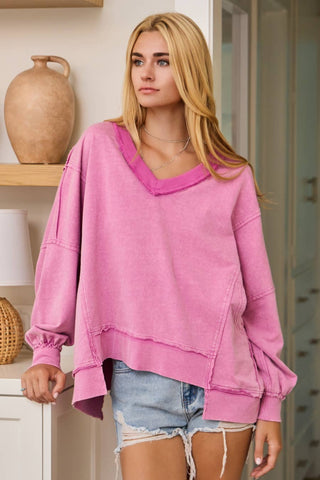 Doing All The Things French Terry Pullover Sweatshirt In Washed Purple