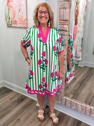 On The Wayside Dress in Green Mix