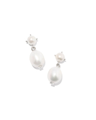 Eve Drop Earrings In Silver White Pearl