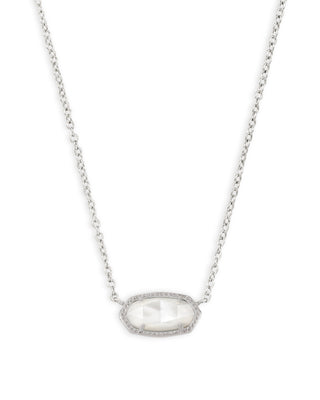 Rhodium Elisa Short Pendant Necklace in Ivory Mother of Pearl