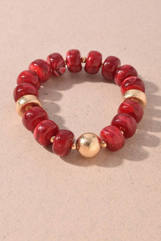 Chunky Marbled Bead & Gold Accent Stretch Bracelet
