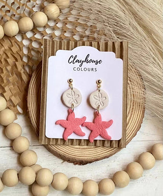 Beach Clay Earrings: Pearl Shell Dangles