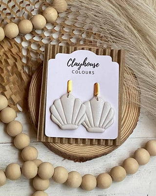 Beach Clay Earrings: Shell Trio Studs