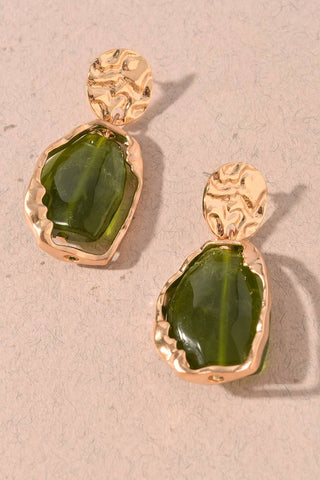 Organic Stone Hammered Metal Statement Drop Earrings