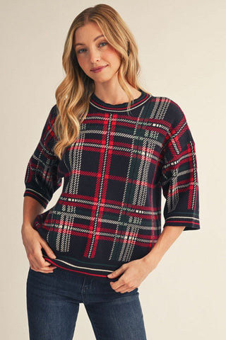 Checkered Whim Sweater In Navy