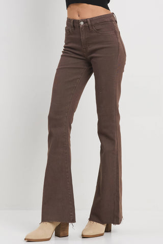 High Rise Flare Jeans In Brown