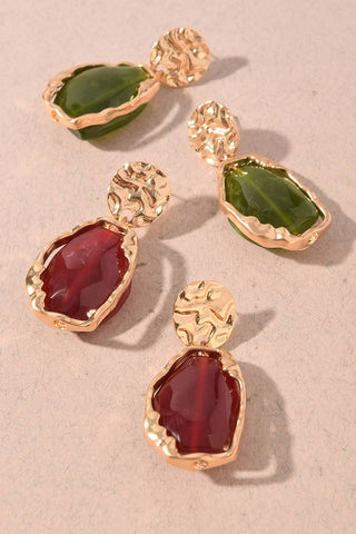 Organic Stone Hammered Metal Statement Drop Earrings