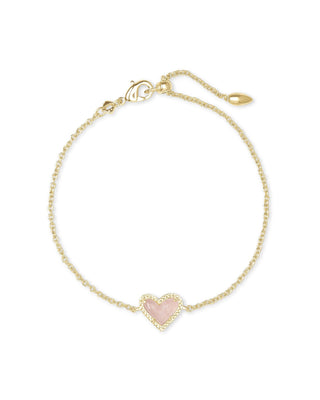 Ari Heart Delicate Chain Bracelet In Gold Rose Quartz