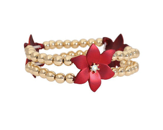 Poinsettia & Gold Bead Bracelet
