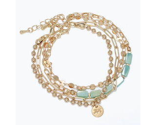 Gold Chains & Aqua Beads Bracelet