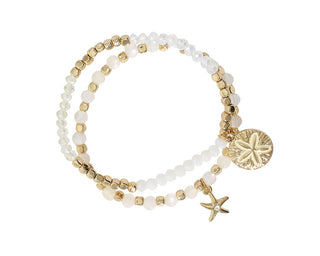 Gold & White Beaded Bracelets with Sea Charms
