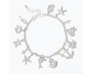 Silver Sea Life Charms & Pearls Bracelet