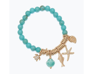 Turquoise Beads With Gold Sea Life Bracelet