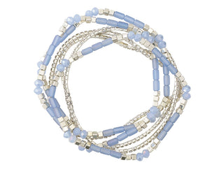 Six-Strand Silver and Blue Beaded Bracelet
