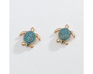 Sparkly Shell & Gold Turtle Earrings