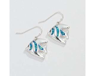Silver Fish with Blue Resin Inlay Earring