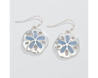 Sand Dollar with with Soft Blue Sea Glass Inlay Earrings