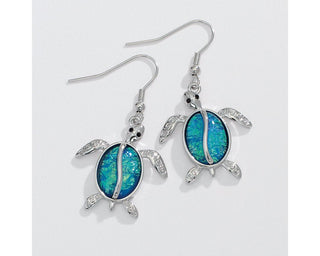 Silver Turtle with Teal Inlay Earrings