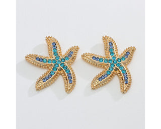 Gold starfish with Blue Sparkles Earrings