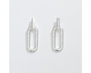 Silver Hammered Oval Drop Earrings