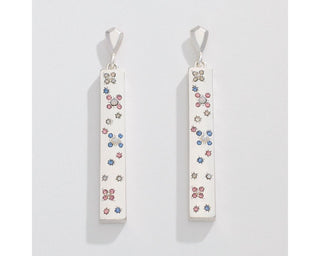 Matte Silver Rectangular Drops with Starry Crystals Earrings