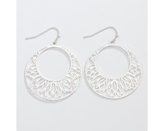 Silver Open Lotus Flower Cutouts Earrings