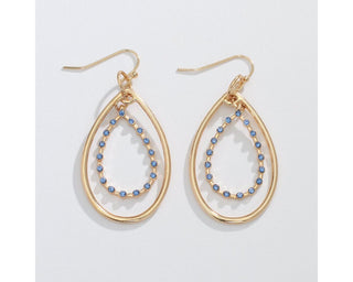 Gold Teardrops with Rich Blue Crystals Earrings