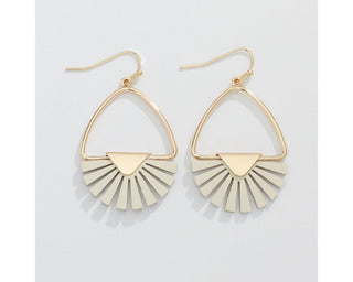 Gold Drops with Beige Leather Cutout Rays Earrings