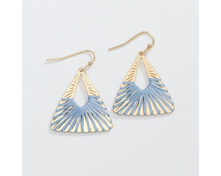 Powder Blue Thread Over Gold Triangle Drops Earrings