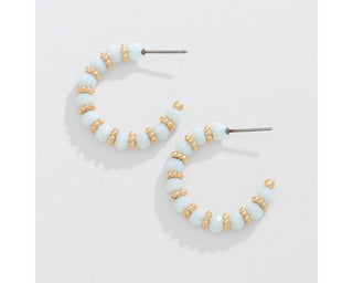 Mint & Gold Bead Hoop Earrings