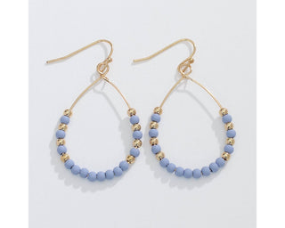 Lovely Denim-Shade Beads with Gold Teardrops Earrings