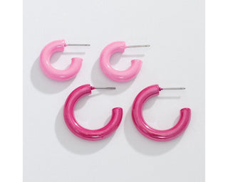 Pink Enamel Hoops Earrings