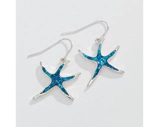 Dancing Blue Glitter Starfish Earrings