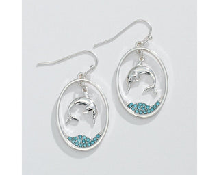 Silver Dolphin & Blue Crystal Earrings