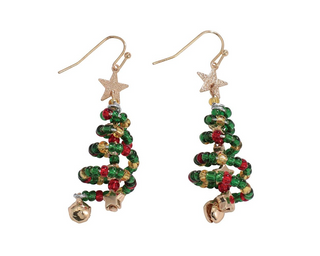 Beaded Spiral Christmas Tree Earrings