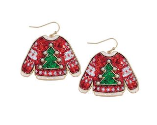 Festive Glitter Sweater With Pearls Earrings