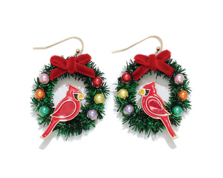 Wreaths With Cardinal Earrings