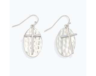 Hammered Silver & Crosses Earrings
