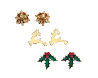 Bows, Reindeers, & Holly Trio Earrings Set