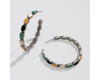 Multicolored Wood Inlay Hoop Earrings