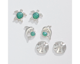 Aqua Resin Sea Life Trio Earring Set