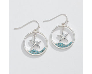 Silver Starfish & Aqua Crystals Earrings