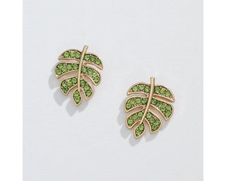 Green Crystal Palm Leaf Earrings