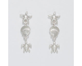 Burnished Silver Sea Life Drop Earrings