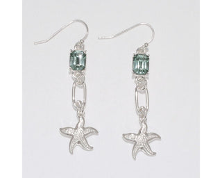 Silver Starfish & Crystal Dangle Earrings