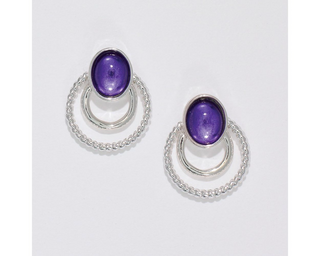 Double Ring Earrings With Gem