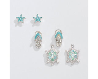 Silver Aqua Coastal Trio Earrings