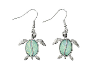 Silver Turtle with Aqua Inlay Earrings