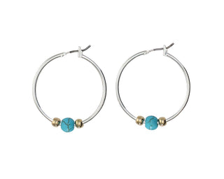 Silver Hoop & Turquoise Bead Earrings